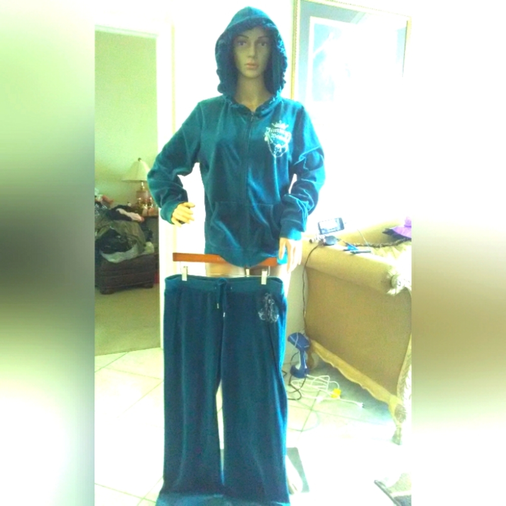 VINTAGE JIMMY Z LADIES VELOUR VELOUR JACKET/ JOGGER SET W/ GRAPHICS, RHINESTONE